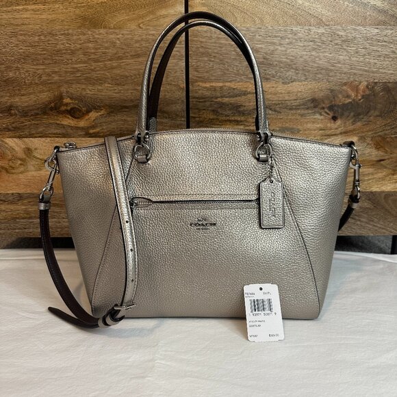 COACH Metallic Leather Prairie Satchel Platinum 87686 Convertible Crossbody $328 - Picture 1 of 12